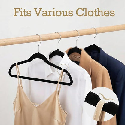 HOUSE DAY Black Velvet Hangers - 40 Pack Non-Slip Heavy Duty Felt Hangers for Space-Saving Closet Organization | 360° Rotating Silver Hook