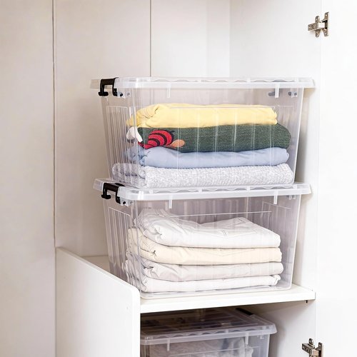Citylife 22 QT Clear Plastic Storage Bins - Stackable & Nestable Containers for Garage, Closet, Kitchen | 2-Pack