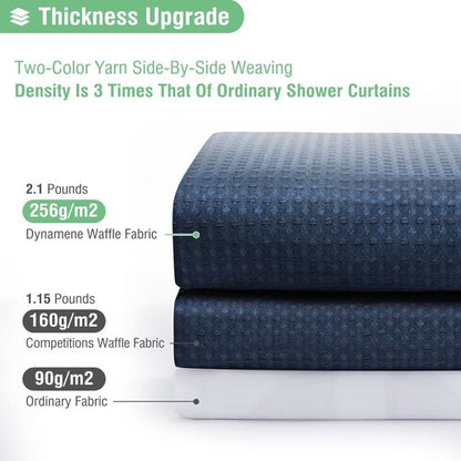 Dynamene Extra Wide Shower Curtain-108 Inch Wide Waffle Weave Weighted Thick Cloth Bathroom Shower Curtain, Neutral Heavy Duty Hotel Bath Curtain Set with 18 Plastic Hooks,108x72, Navy Blue