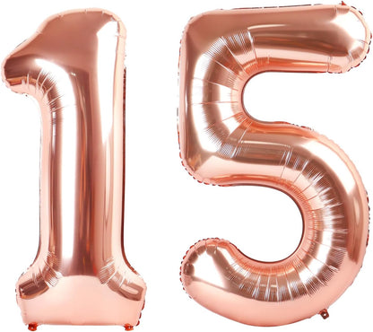 Regine Switzerland 40-Inch Rose Gold Number 15 Balloon - Perfect for 15th Birthday Celebrations & Photo Props