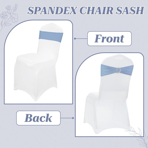 MDS Spandex Chair Sashes - Pack of 125 Elastic Stretch Bows with Buckle Slider | Baby Blue Wedding Decor