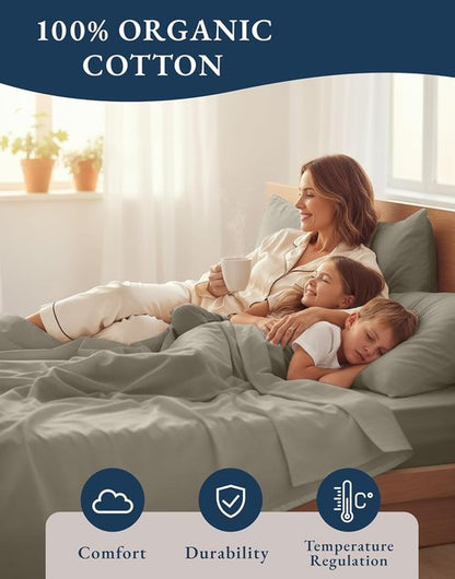 LANE LINEN 100% Organic Cotton Twin Sheet Set - Soft, Comfy & Temperature Regulating - Luxury Silver