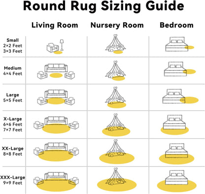 OLANLY Yellow Round Area Rug - Soft, Fluffy, Machine Washable 2 ft Circle Carpet for Bedroom & Nursery Decor
