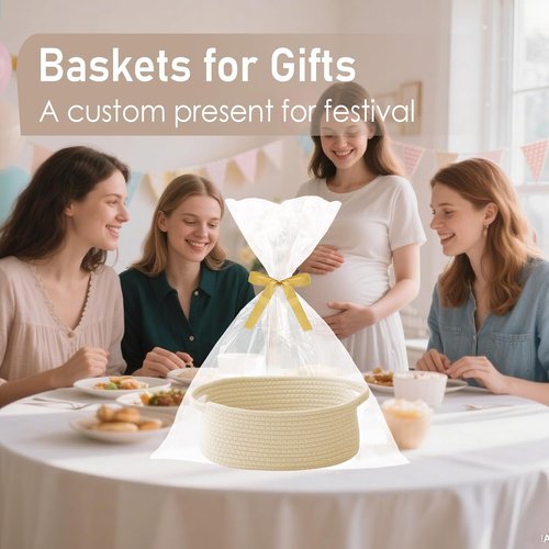 JMvicyroam Woven Basket - Small Rope Storage Bin with Handles for Organizing Shelves | Beige, 3-Pack
