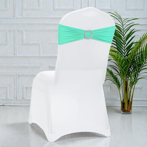 MDS Spandex Chair Sashes - Pack of 200 Elastic Stretch Bows with Buckle Slider for Wedding Decor - Sea Green