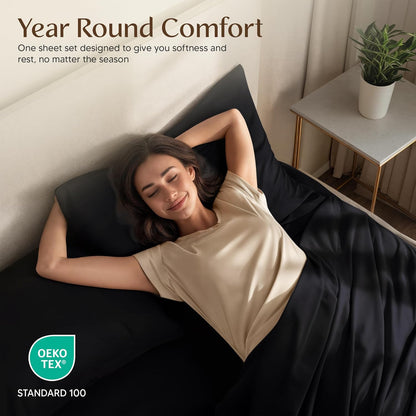 Utopia Bedding Twin XL Sheet Set - Soft Microfiber 3-Piece Bed Sheets in Black | Oeko Tex Certified