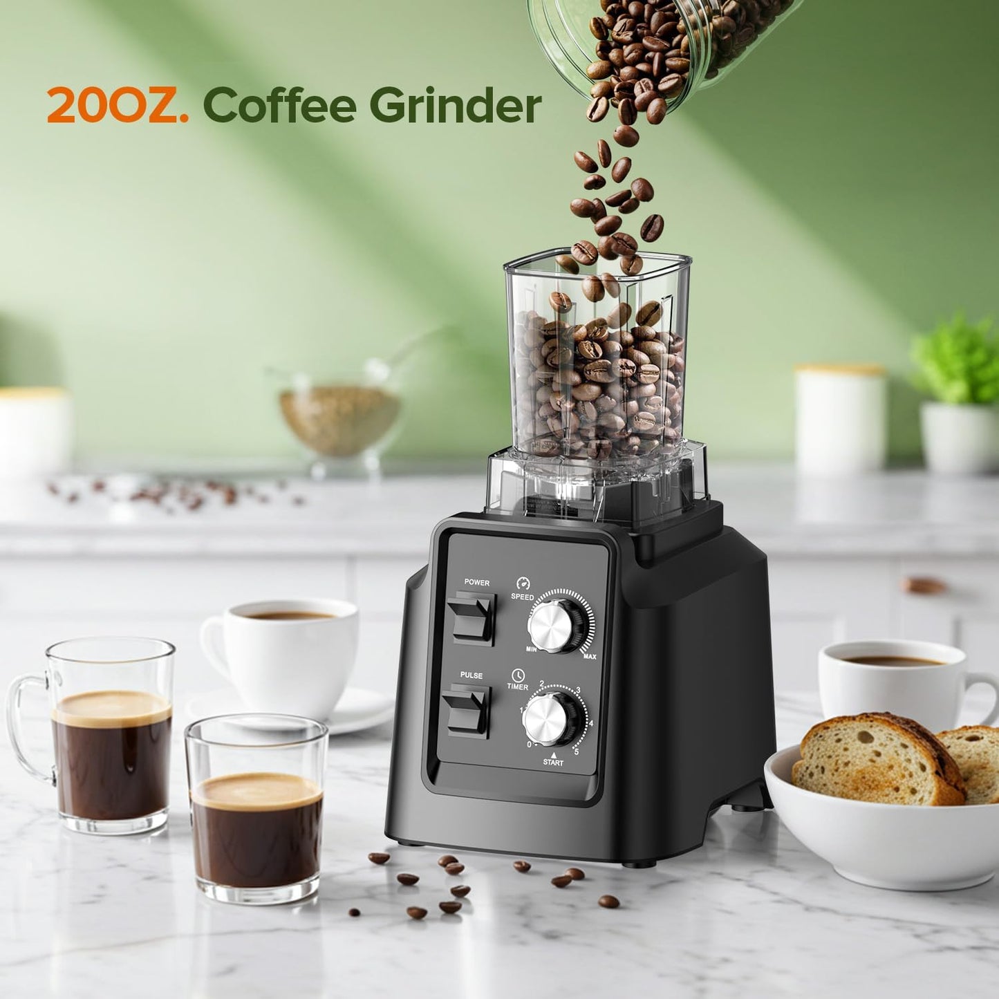 Skiennix 68Oz Countertop Blender - 28000 RPM Smoothie Maker with 20Oz Grinder | Self-Cleaning, Adjustable Speed, Black