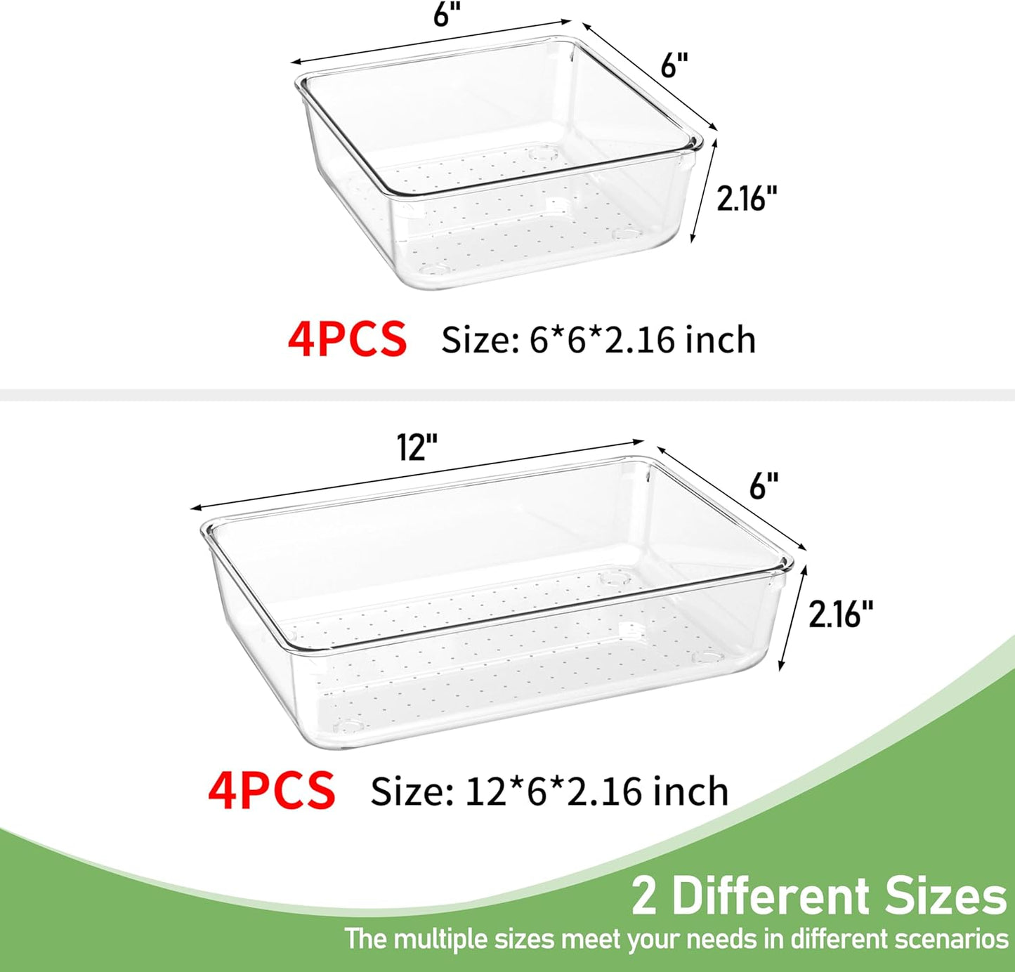 Skiennix 8 PCS Clear Plastic Drawer Organizer Tray - Versatile Acrylic Bins for Makeup, Office & Kitchen