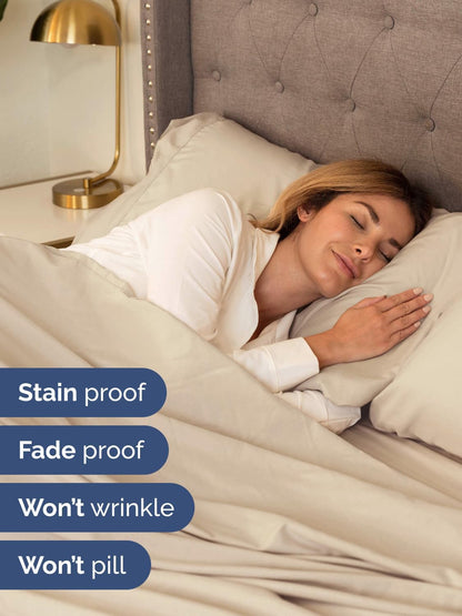 Skiennix Extra Deep Cal King Sheet Set - 6 Piece Breathable Cooling Bedding - Soft, Wrinkle-Free Wheat Color