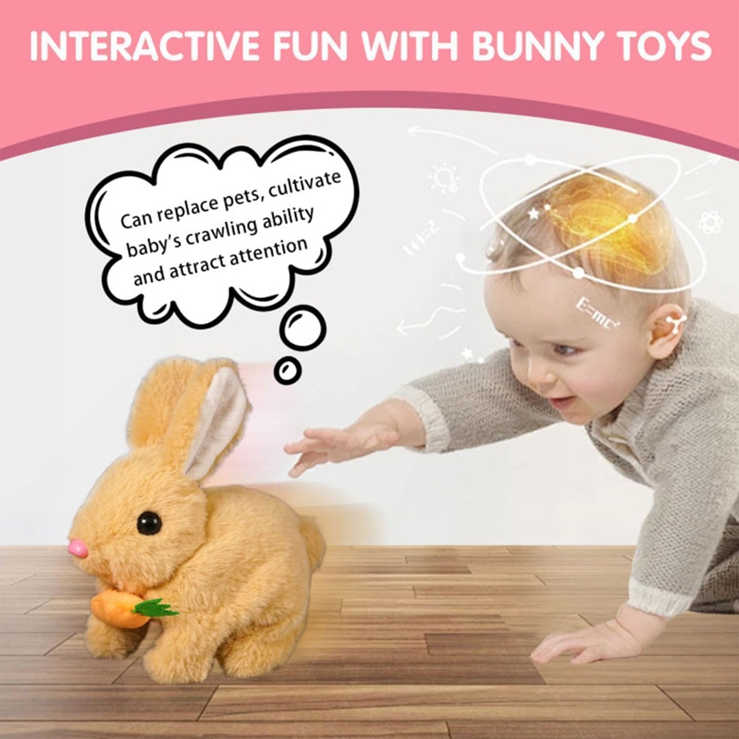 Bunny Realistic Hopping Rabbit Toy - Interactive Easter Bunny with Twitching Ears (Brown)