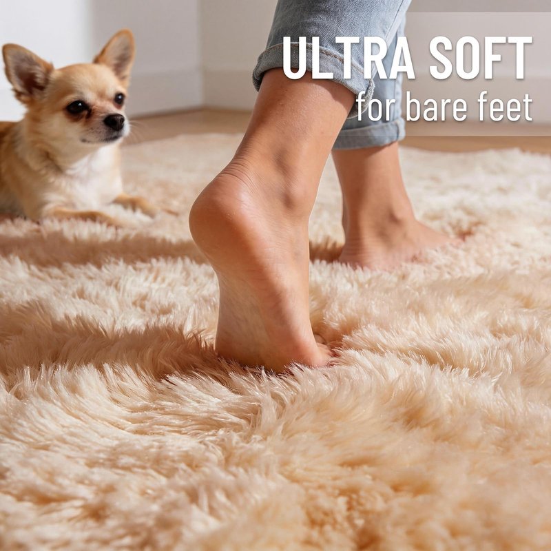 OLANLY 4x8 Area Rugs for Living Room Bedroom, Machine Washable Soft Fluffy Shaggy Bedside Rug, Indoor Floor Carpet for Kids Girls and Boys, Dorms, Nursery Rooms, Home Decor Aesthetic, Beige