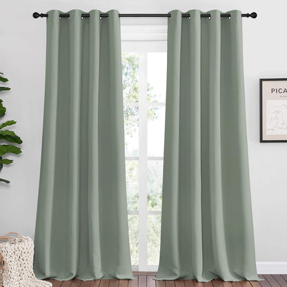 NICETOWN Greyish Green Blackout Curtains - 96" Long | Sound Reducing & Energy Efficient | 55" Wide, 2 Panels