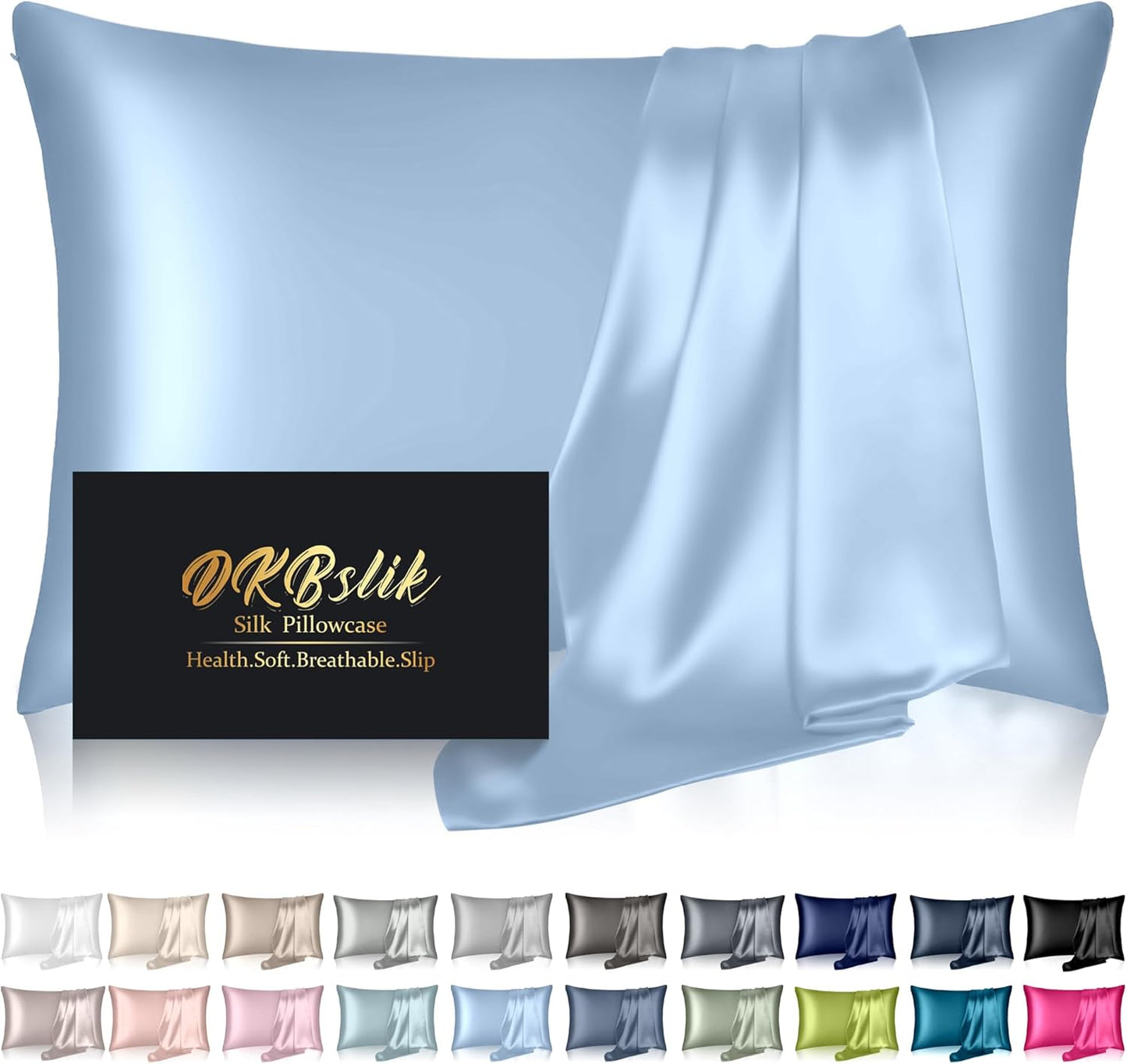 **Skiennix Mulberry Silk Pillowcase - Anti-Acne Cooling Sleep Cover, Standard Size, Haze Blue**