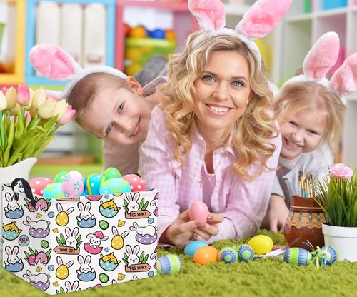 HIYAGON Rectangular Easter Gift Basket Kids Storage Organizer Bins Bedroom(Cartoon Easter Bunny)