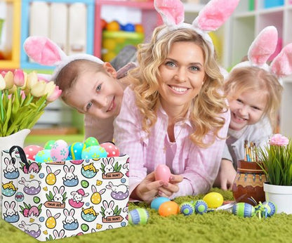 HIYAGON Rectangular Easter Gift Basket Kids Storage Organizer Bins Bedroom(Cartoon Easter Bunny)