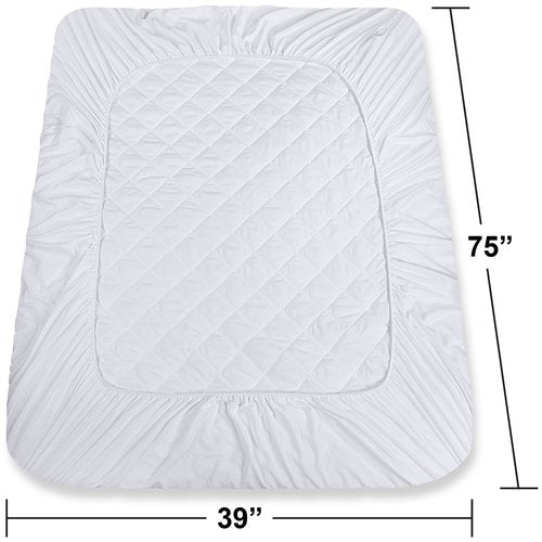 Utopia Bedding Quilted Fitted Mattress Pad, Twin Size, Elastic Fitted Mattress Topper Protector and Cover with Deep Pocket Stretches up to 16 Inches, Machine Washable (White)