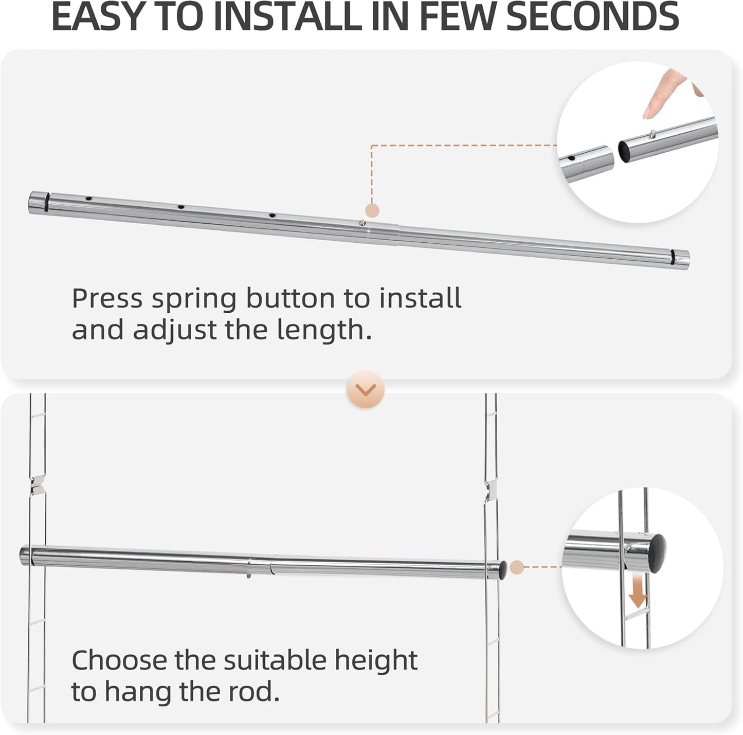 Storage Maniac Adjustable Closet Hanging Rod - Space-Saving Organizer for Clothes | 2 Pack Chrome