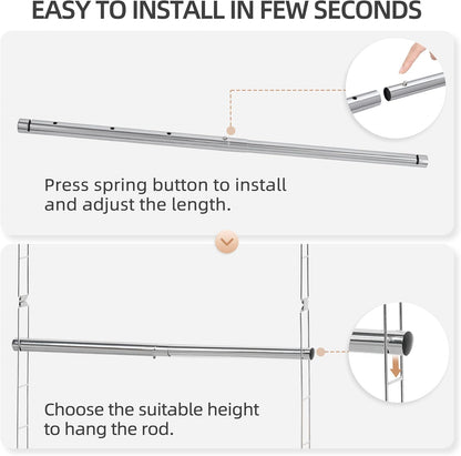Storage Maniac Adjustable Closet Hanging Rod - Space-Saving Organizer for Clothes | 2 Pack Chrome