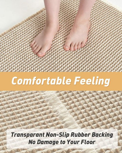 AMOAMI Upgraded Waffle Bath Mat, Super Absorbent Non Slip Bath Mats for Bathroom Floor, Machine Washable Bathroom Rugs with Tassels, Rubber Backed Bathroom Mats, Ultra Soft, 18" x 30",Brown & Cream