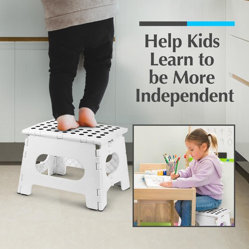 Handy Laundry Folding Lightweight Step Stool - Sturdy Enough to Support Adults and Safe Enough for Kids - Opens Easy with One Flip - Great for Kitchen, Bathroom or Bedroom (White - 9 Inch)