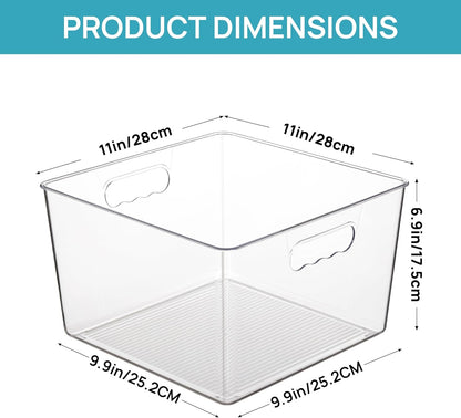 Vtopmart Extra Large Clear Plastic Storage Bins - 11x11 Cube Acrylic Organizers with Handles for Home & Pantry