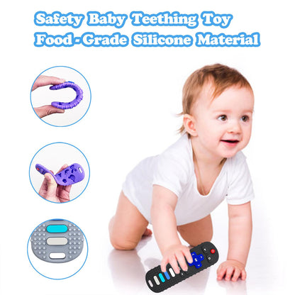 ROBBEAR Baby Teething Toys - Food Grade Silicone Teether in TV Remote Shape | BPA-Free, Purple & Khaki