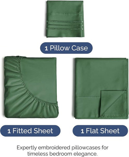 Comfy Twin Size 3-Piece Sheet Set by [Brand Name] | Breathable Cooling Bed Sheets - Deep Pockets, Soft & Wrinkle-Free - Emerald Green