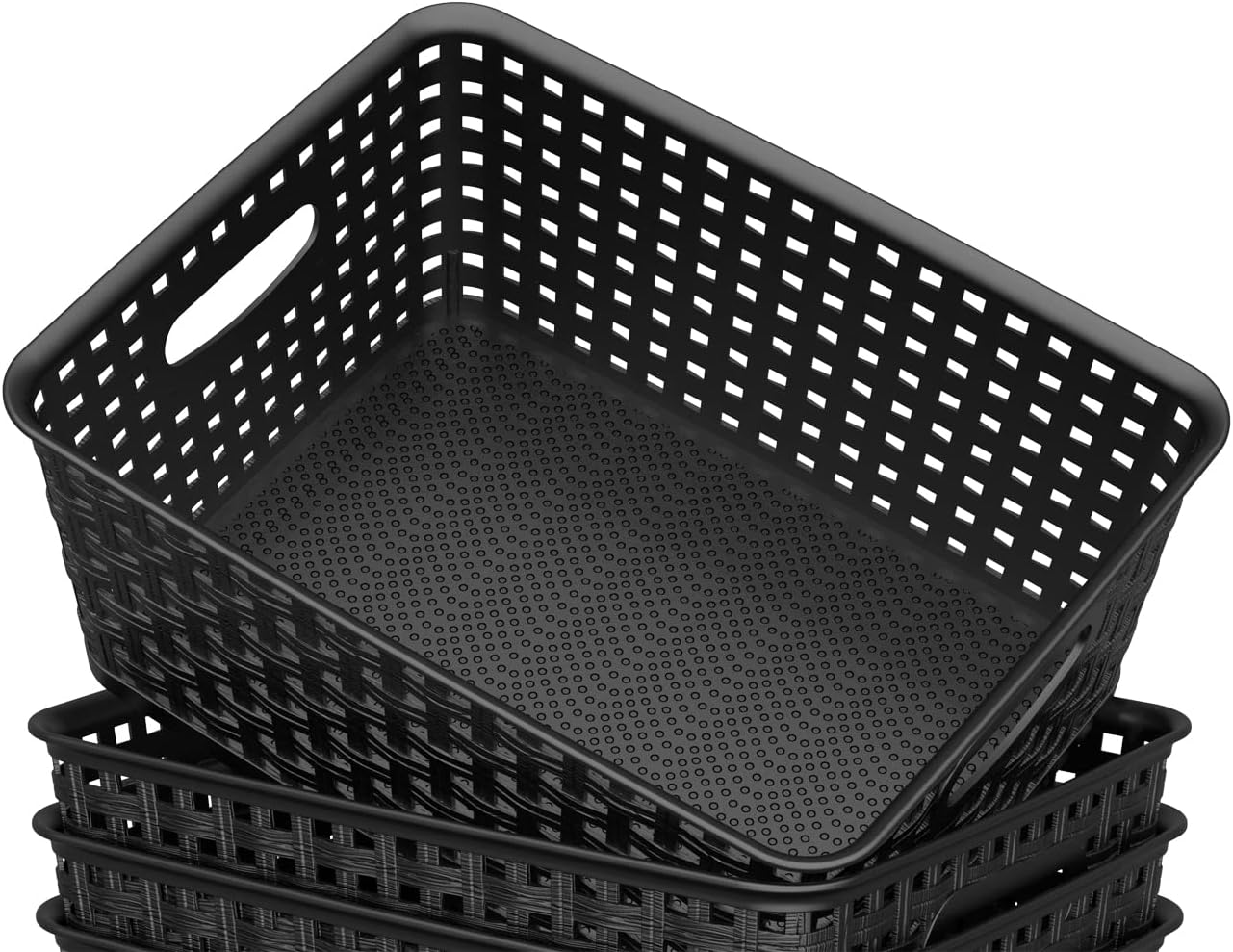 WYT 12-Pack Black Plastic Weave Storage Baskets - Perfect for Organizing Small Spaces