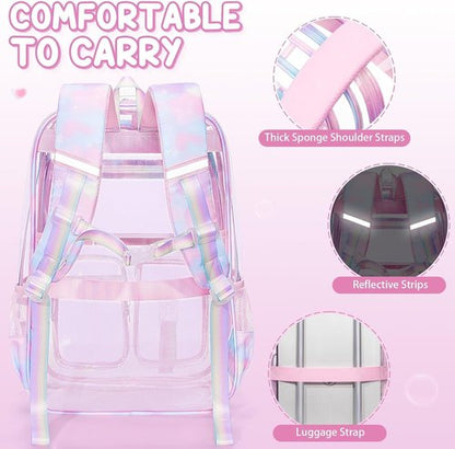 Fimibuke Clear Backpack - 3PCS Heavy Duty PVC Set with Lunch Box & Pencil Case | Cute Toddler Bookbag for School