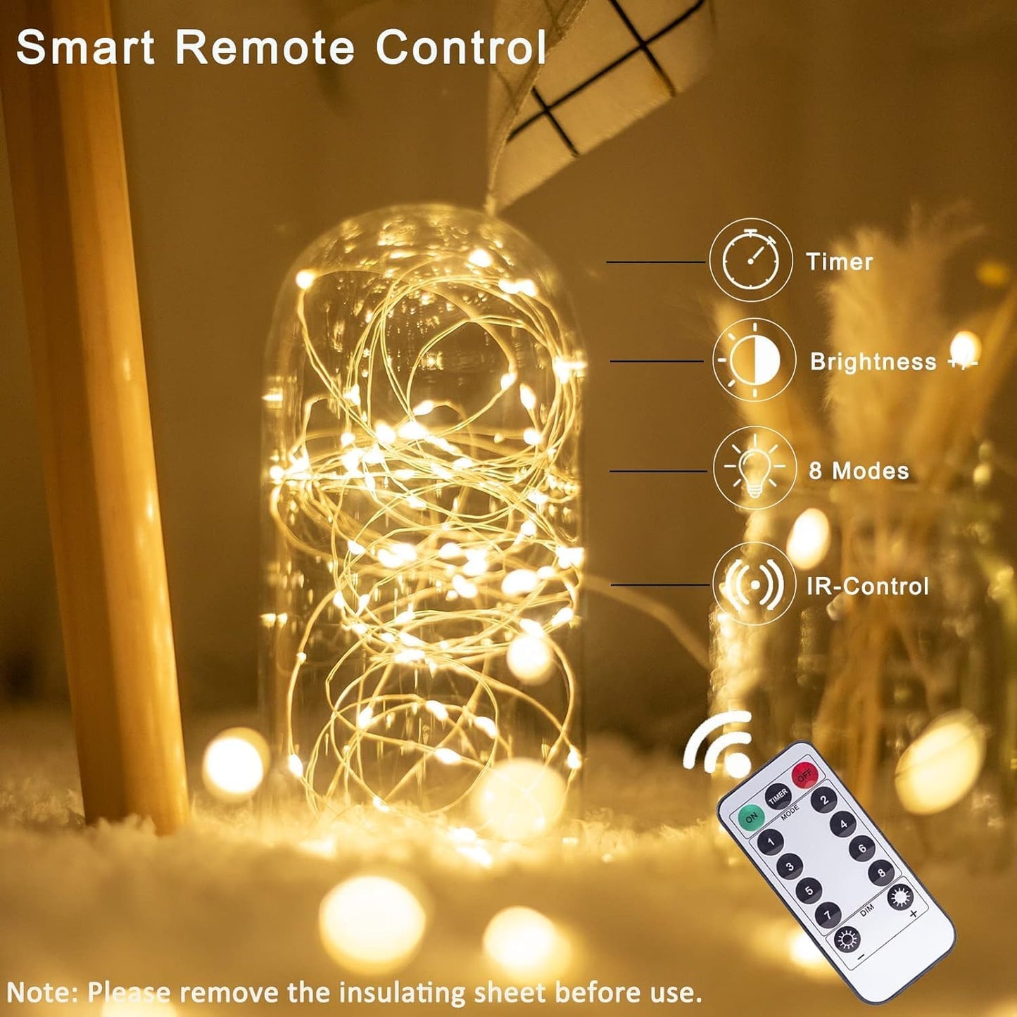 Skiennix Fairy Lights - 40ft 100 LED Indoor/Outdoor String Lights with Remote & Timer | Warm White