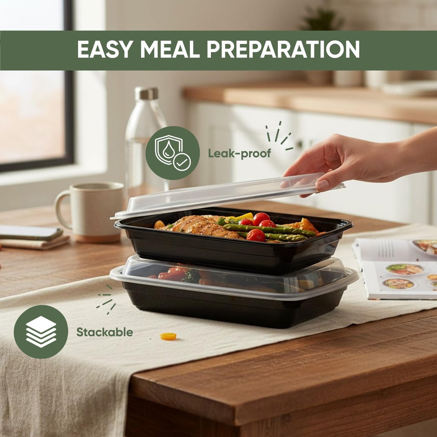 Skiennix 32 oz Meal Prep Containers - 50 Pack Reusable, BPA-Free, Leakproof & Stackable | Microwave & Dishwasher Safe