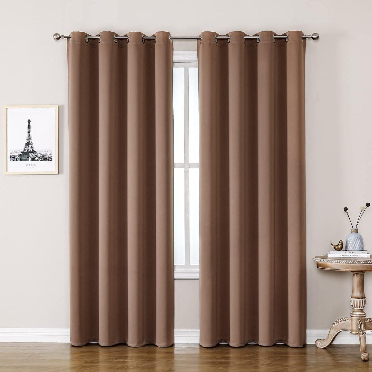 ChrisDowa Blackout Curtains - Room Darkening Grommet Panels Set, Thermal Insulated, 90 Inches Long (Cappuccino, 2 Panels)