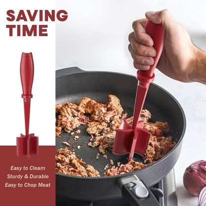 Skiennix Meat Chopper Set - Premium Heat Resistant Hamburger Grinder for Ground Beef & Turkey | Non-Stick Red