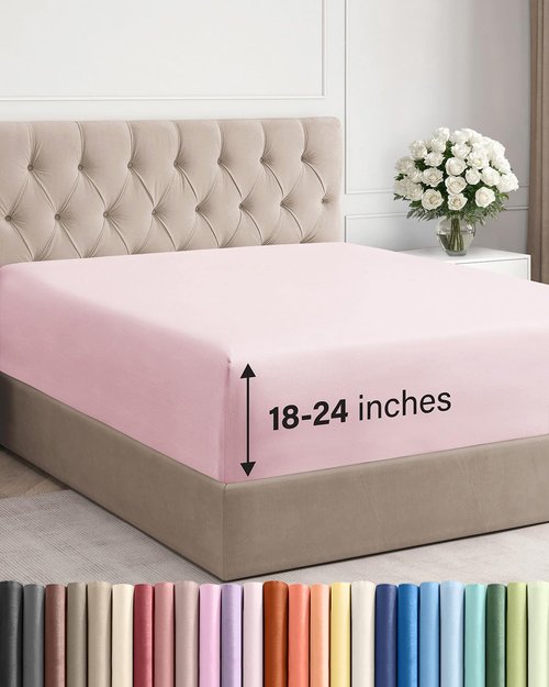 Extra Deep Queen Fitted Sheet - Hotel Luxury Single Fitted Sheet Only - Easily Fits 18 inch to 24 inch Mattress - Ultra Soft, Wrinkle Free with Extra Deep Pockets - Breathable & Comfy - Lavender Pink