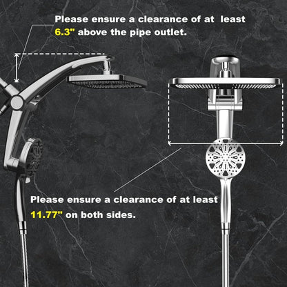 Rain Shower Head with Handheld High Pressure rainfall Shower Heads with Handheld Spray Combo Adjustable one-piece stand daul shower head Built-in Magnetic Docking and Power Jets-silver