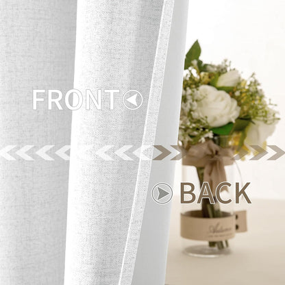 MIULEE Blackout Curtains - 100% Linen Textured Thermal Insulated Drapes | Bright White, 52 x 72 Inch (2 Panels)
