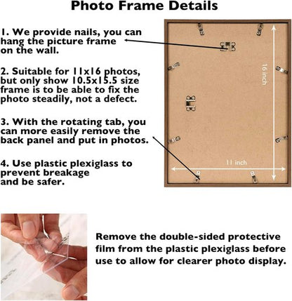 JCJMY 11x16 Picture Frame - Brown Wall Hanging Frame with Shatter Resistant Plexiglass | Versatile Mounting Options