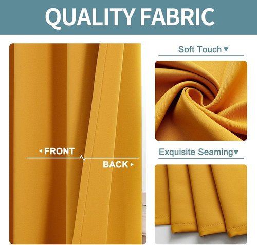 ChrisDowa Blackout Curtains - Thermal Insulated Room Darkening Panels, Mustard Yellow, 52 x 120 Inch Set