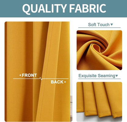 ChrisDowa Grommet Blackout Curtains - Thermal Insulated Room Darkening Panels, Mustard Yellow, 52W x 54L