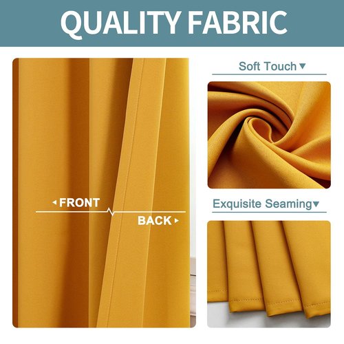 ChrisDowa Room Darkening Curtains 102 Inches Long 2 Panels Set for Living Room, Grommet Thermal Insulated Blackout Curtains for Bedroom (Mustard Yellow, 52 x 102 Inch)