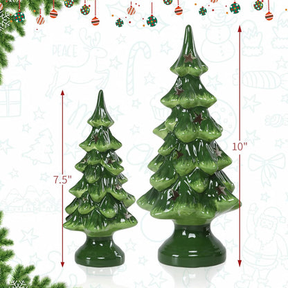 Taman Ceramic Christmas Tree Set - Light Up Tabletop Decor with Warm Lights | 10” & 7.5” Sizes