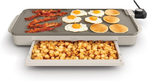 Bella Electric Griddle - 10" x 20" With Warming Tray & EverGood™ Ceramic Nonstick Coating | 1500 Watt, Oatmilk