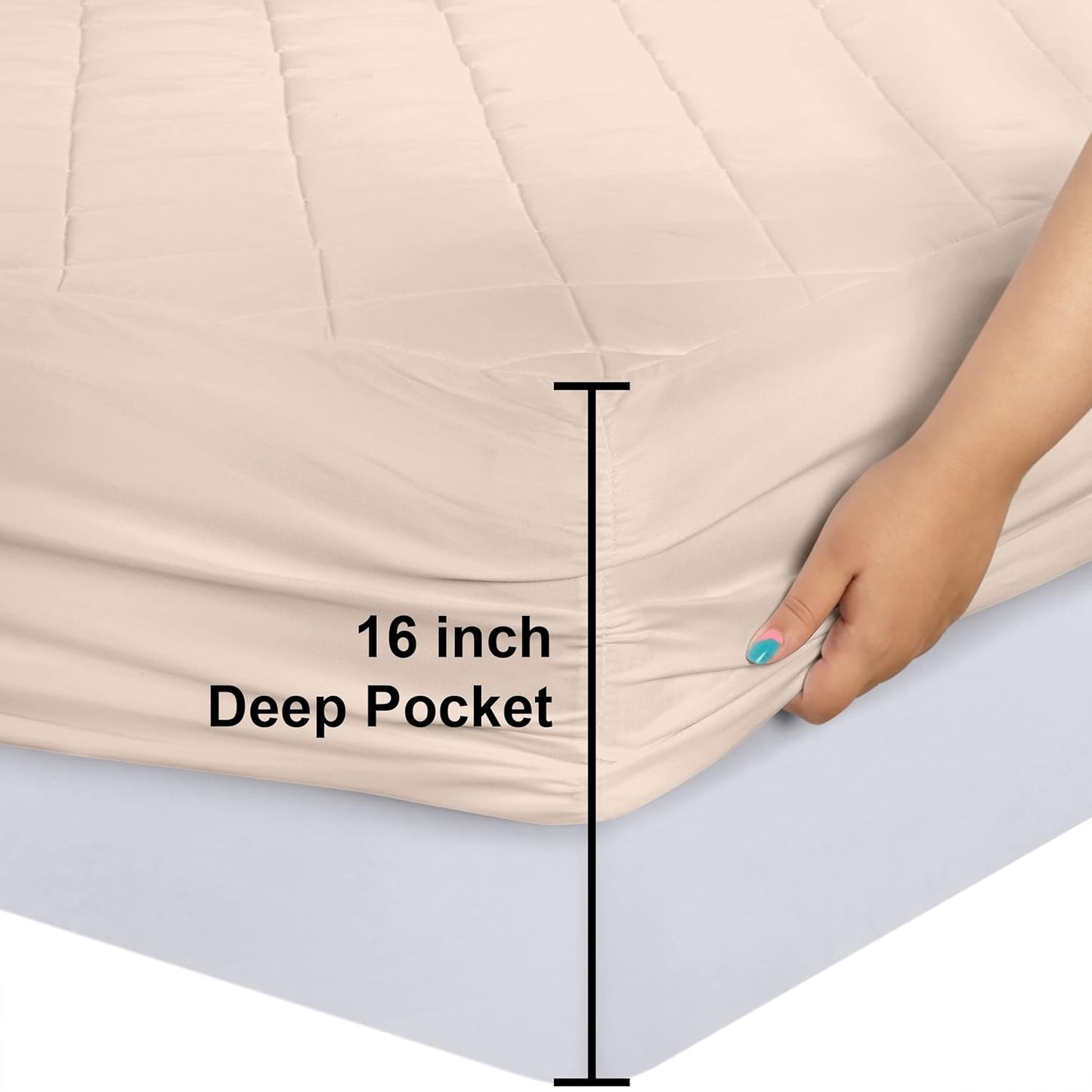 Utopia Bedding Quilted Fitted Mattress Pad - Full Size, Elastic Cover, Machine Washable, 16-Inch Deep (Beige)