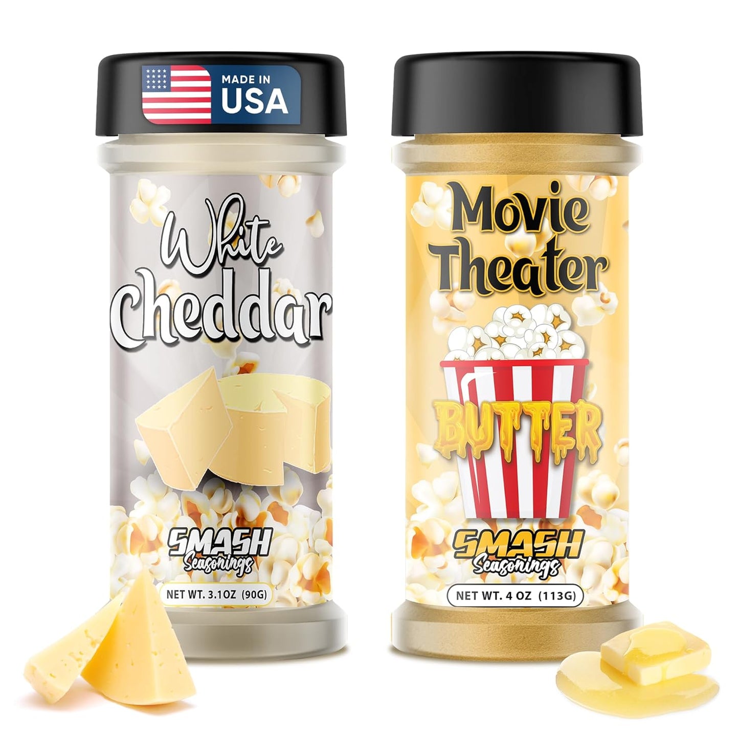 White Cheddar & Movie Theater Butter Popcorn Seasoning Shaker - 2 Pack Flavor Blend for Snacks & Dishes