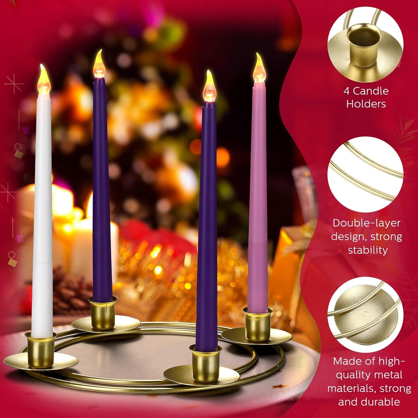 Sliner Christmas Advent Wreath Ring - Metal Candle Holder for Festive Table Decor | 2 Pcs Set