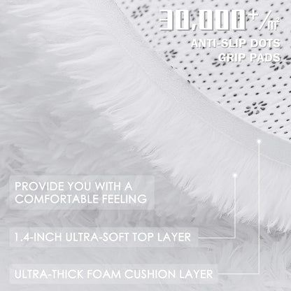 OLANLY 5x5 Area Rug - Soft, Fluffy Shaggy Design for Living Room & Bedroom | Machine Washable, White