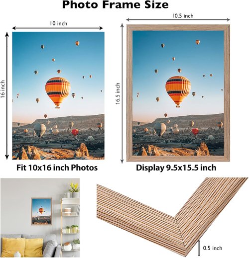 JCJMY 10x16 Rustic Brown Picture Frame - Durable Wall Mount for Horizontal or Vertical Display