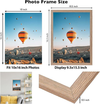 JCJMY 10x16 Rustic Brown Picture Frame - Durable Wall Mount for Horizontal or Vertical Display