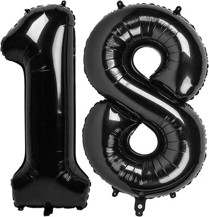 Black Number 18 Balloon - 40 Inch Giant Foil Balloon for 18th Birthday Party Decorations