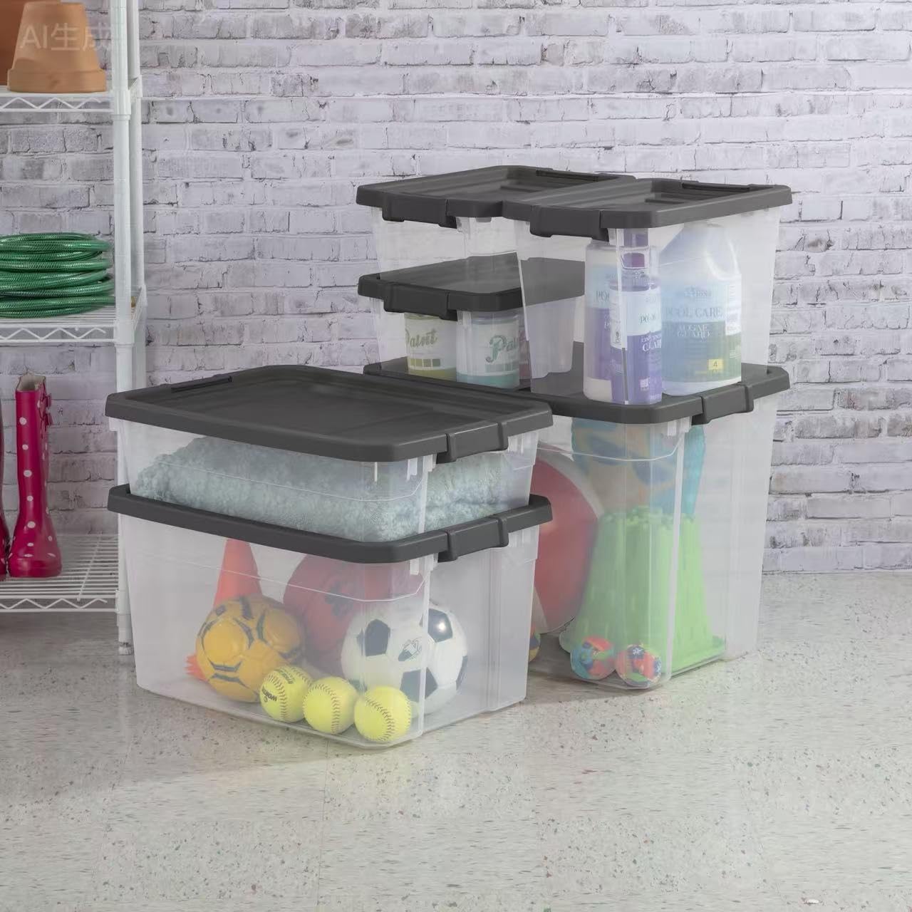 Regine Switzerland 76 Quart Clear Plastic Storage Bins - Durable Latch Lid for Office & Garage Organization | Dark Gray (2 Pack)